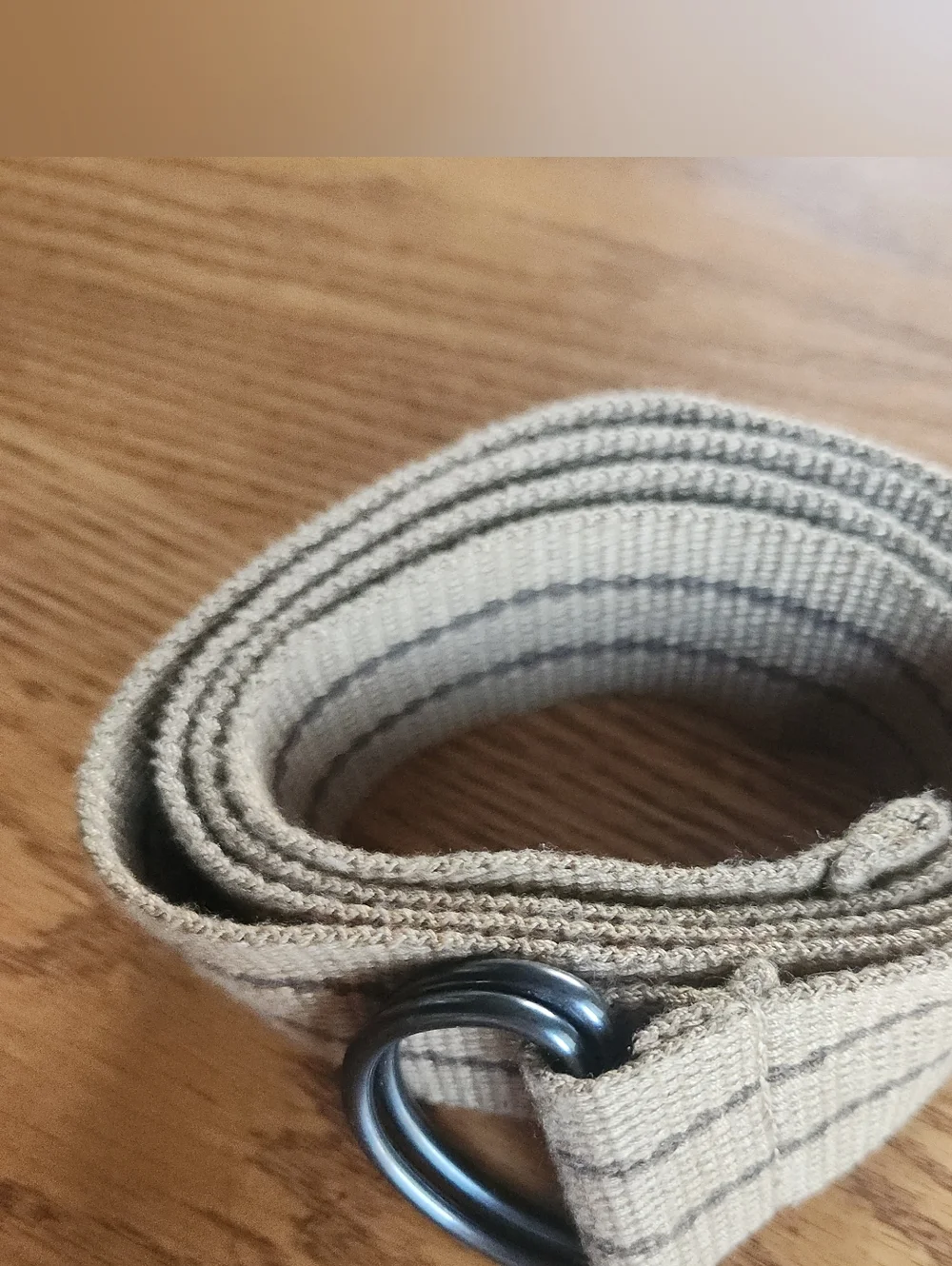 6 Men's Canvas D-Ring Belt Strap — Light Beige with Dark Stitching